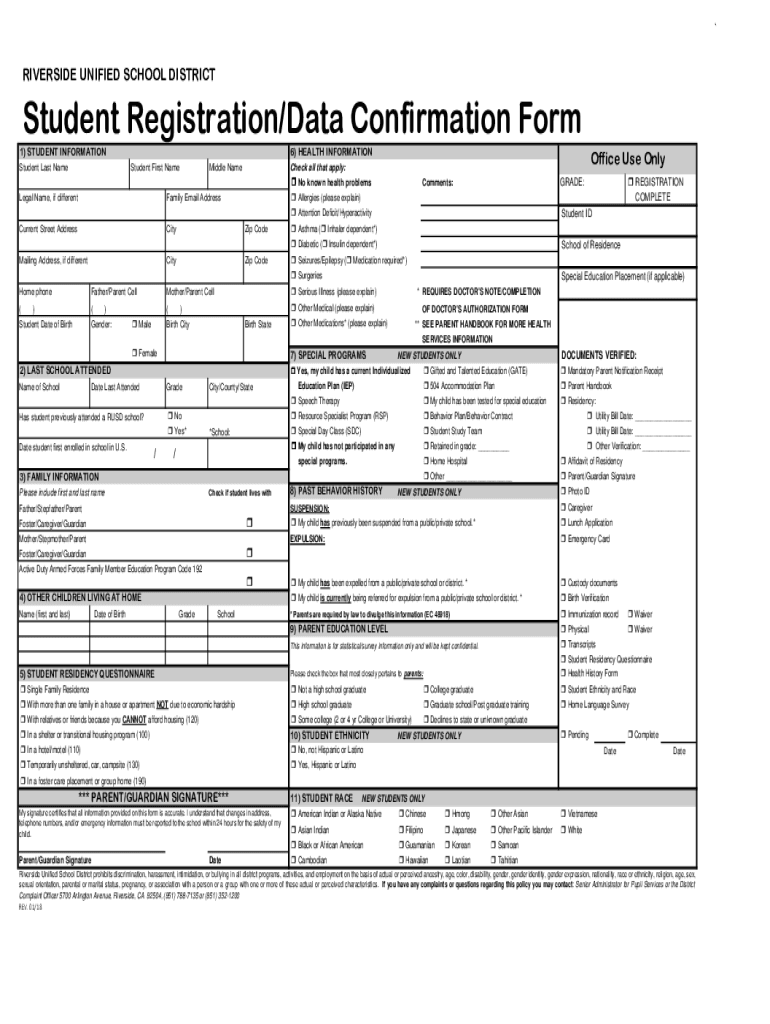 Fillable Online Riverside Unified students go back to school on