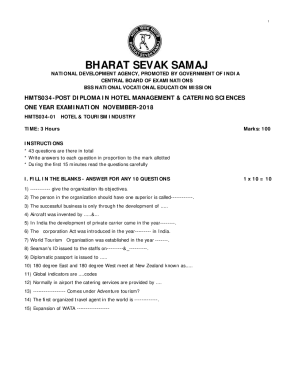 Fillable Online Diploma in hotel management course annual examination ...