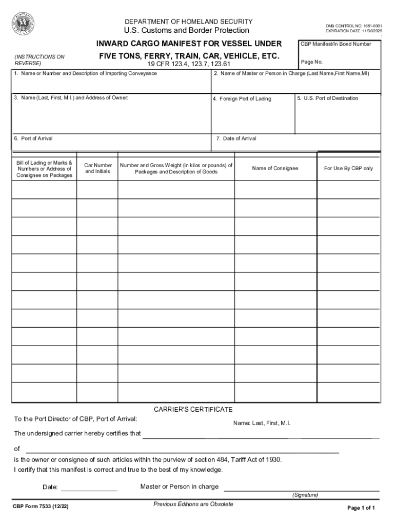 cbp form 7533 Preview on Page 1