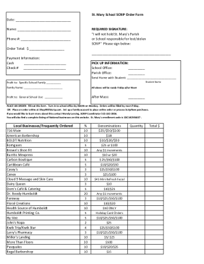 Fillable Online St. Mary School SCRIP Order Form Fax Email Print ...
