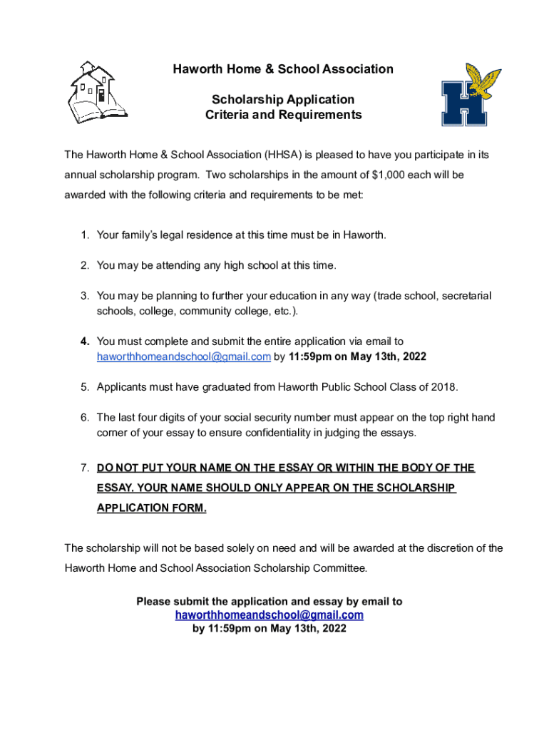 Fillable Online High School Scholarship Criteria & Form .docx Fax Email