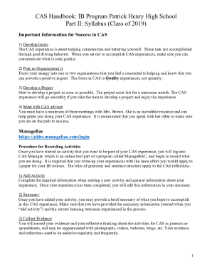 Fillable Online CAS Handbook: IB Program Patrick Henry High School Part ...