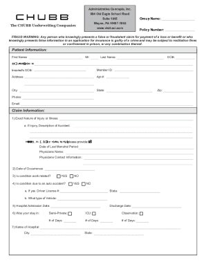 CHUBB Hospital Indemnity Claim Form with ...