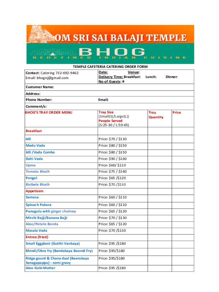 Fillable Online TEMPLE CAFETERIA CATERING ORDER FORM Contact Catering