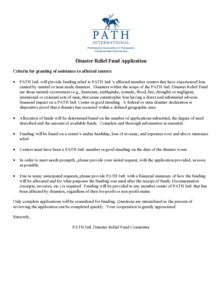 Fillable Online PATHIntl.DisasterReliefFundApplication Fax Email