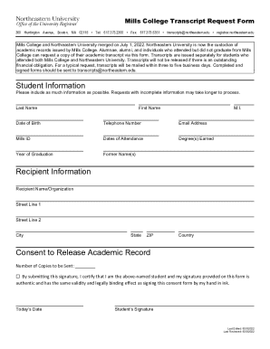 Fillable Online Mills College Transcript Request Form Fax Email Print ...