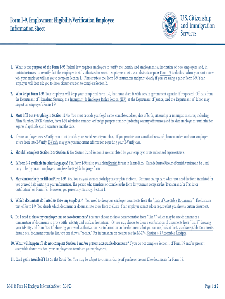 Fillable Online Form I-9 Employee Information Sheet. Information Sheets ...