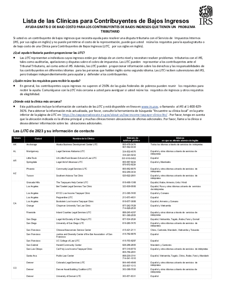 Lista de las Cl nicas para Contribuyentes de Bajos Ingresos Preview on Page 1
