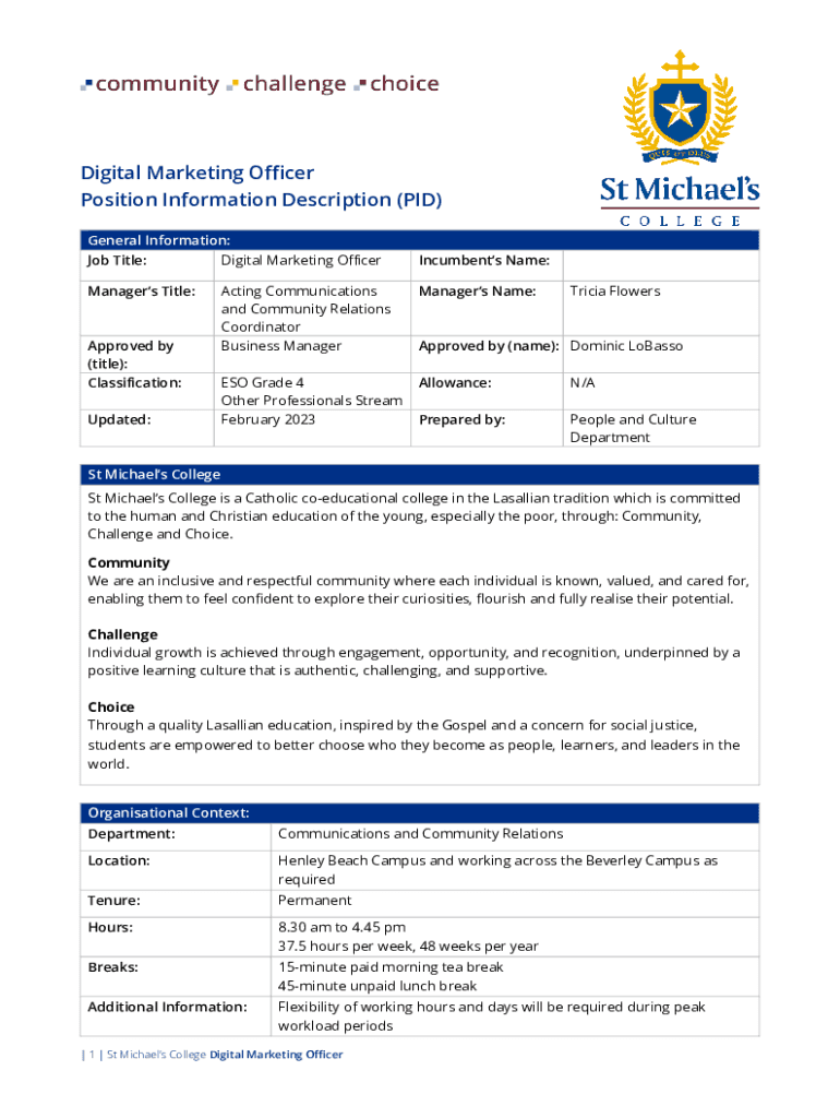 Fillable Online smc sa edu Digital marketing Job Description Templates