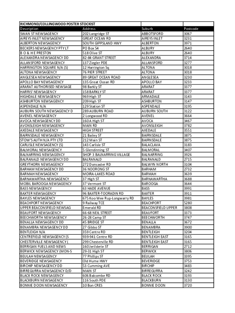 Fillable Online store name address suburb state postcode Fax Email
