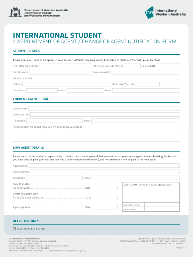 Fillable Online Appointment of Agent/Change of Agent form Fax Email
