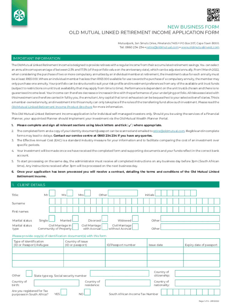Fillable Online Old Mutual Retirement Annuity Application Form e