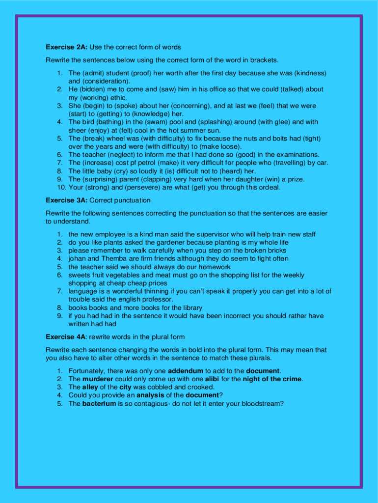Fillable Online Exercise 2A: Use the correct form of words Rewrite the ...