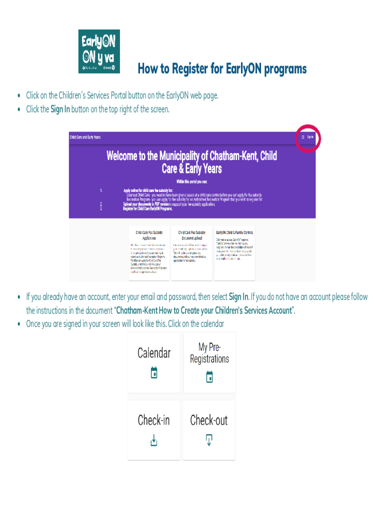 Fillable Online How to Register for EarlyON Programs Using Your