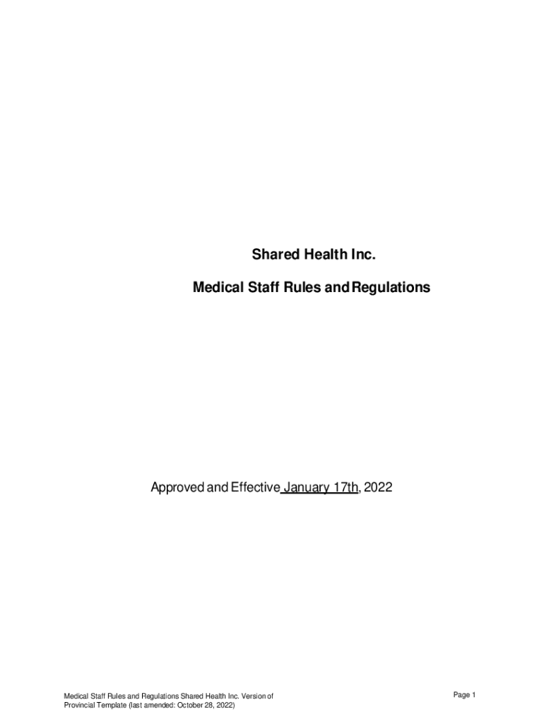 Fillable Online Shared Health Inc. Medical Staff Rules and Regulations Fax Email Print pdfFiller