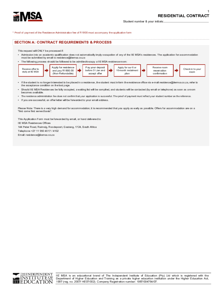 Fillable Online RESIDENTIAL CONTRACT - IIE MSA Fax Email Print - pdfFiller