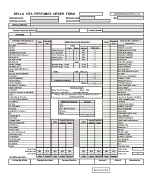 Bella Vita Perfumes Order Form