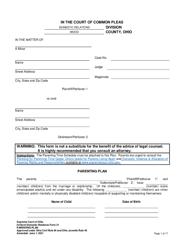 Fillable Online clerkofcourt co wood oh Uniform Domestic Relations Form