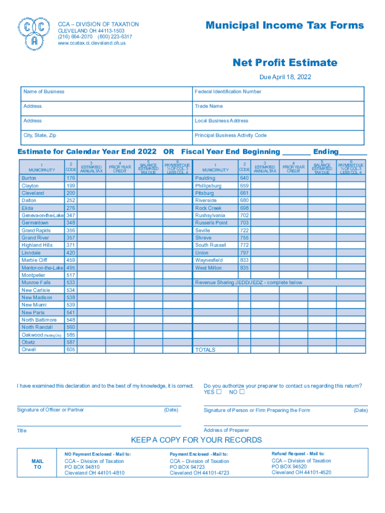 Fillable Online ccatax ci cleveland oh Municipal Income Tax Forms Net ...