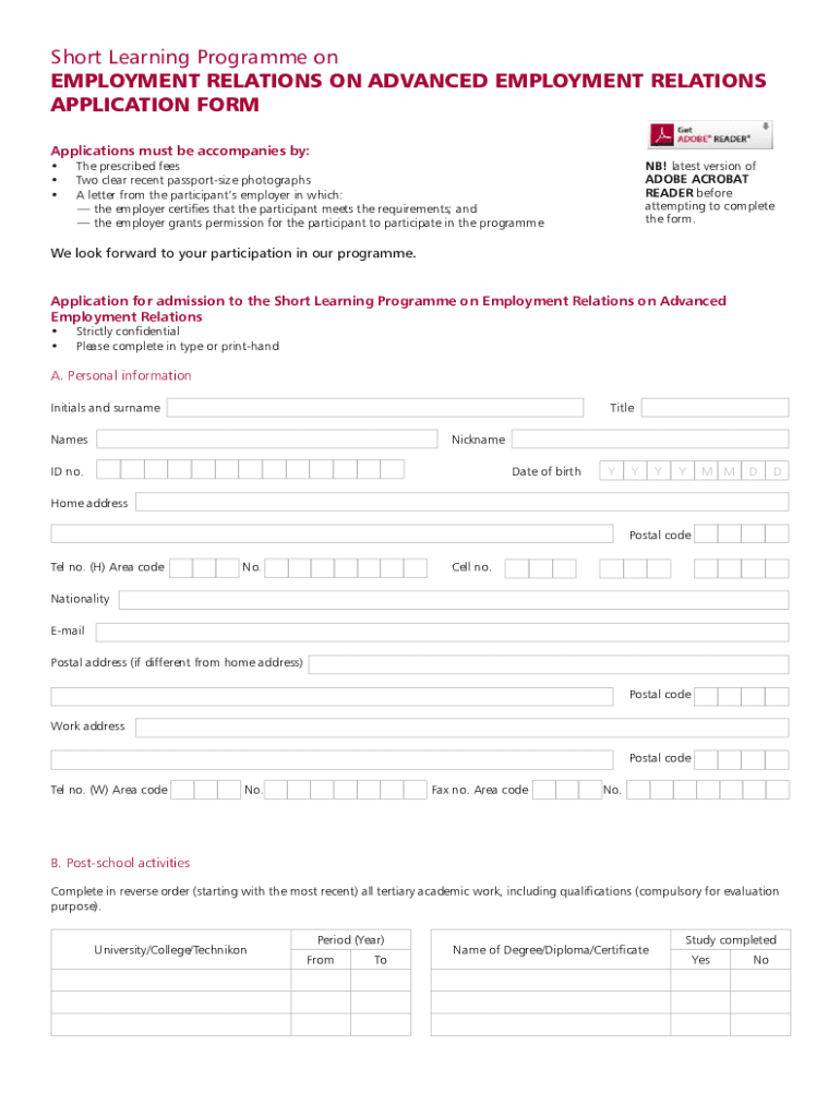 Fillable Online Short Learning Programme in Employment Relations on