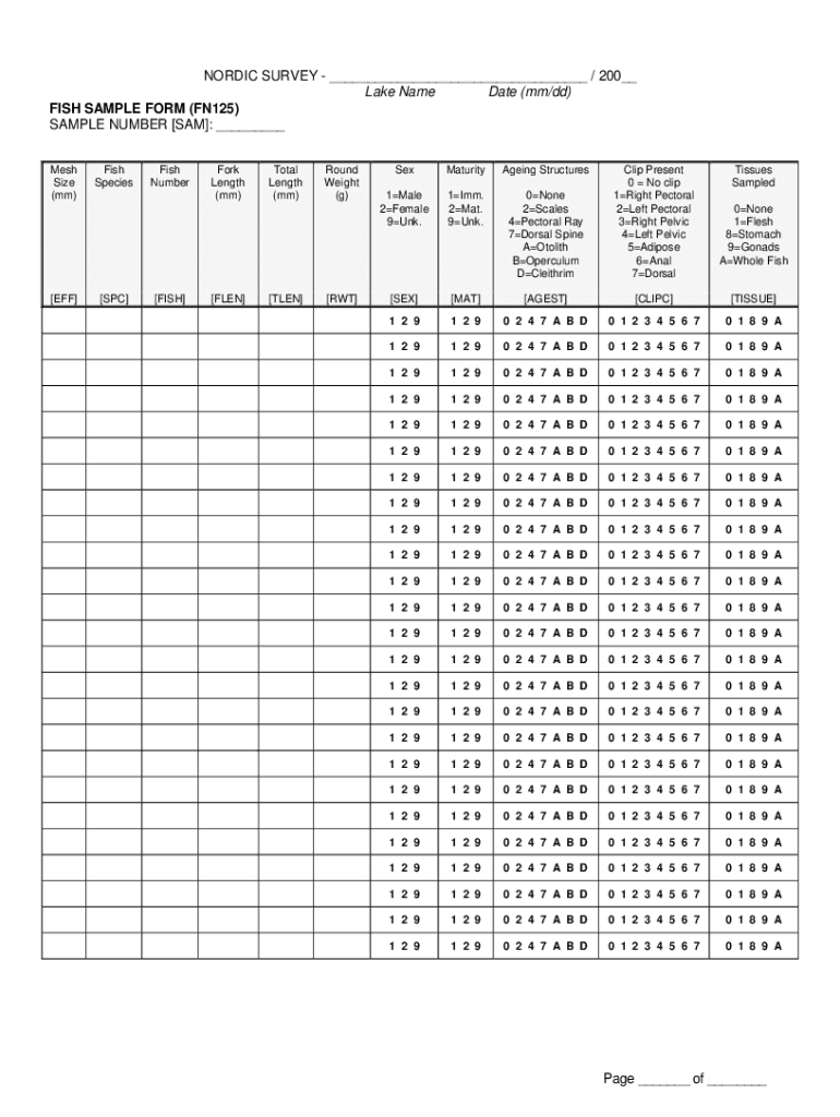 Fillable Online Fish Collection Form (and Individual Fish Data Form ...