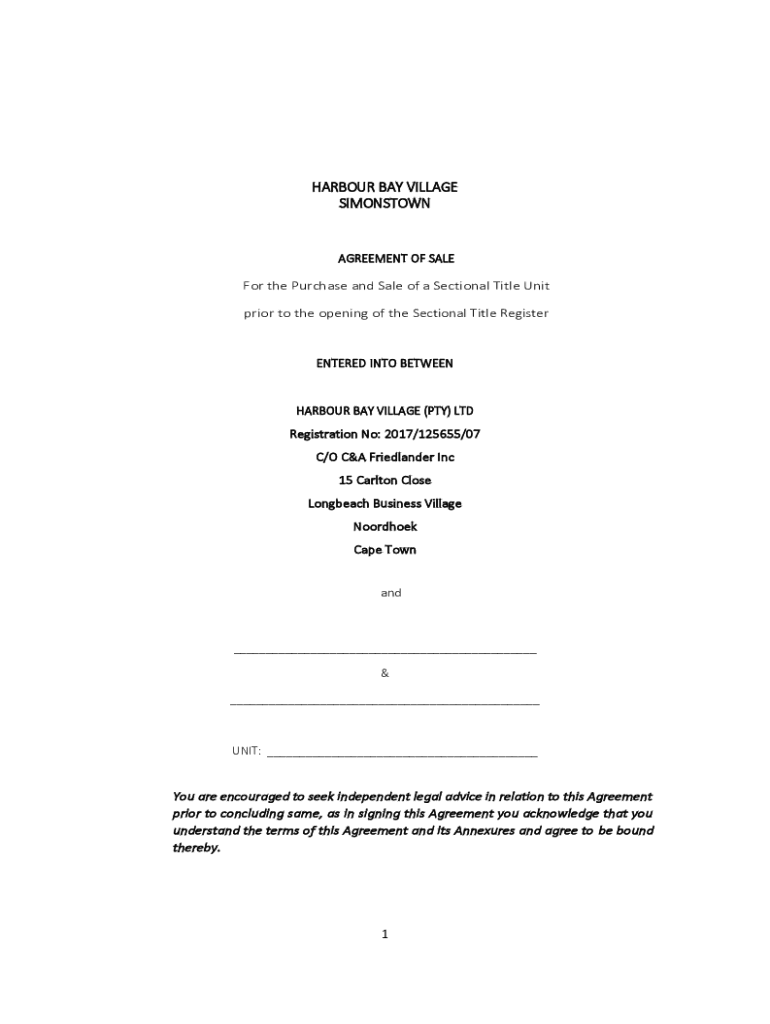 Fillable Online Harbour bay village. PHASE 1 deed of sale Fax Email