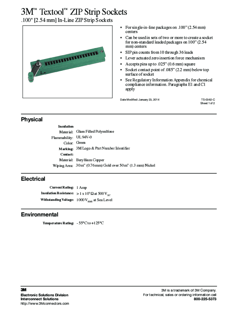Fillable Online 3M Textool Staggered ZIP Strip Sockets, 32 Position Fax