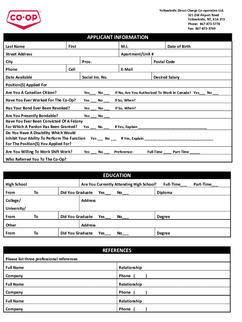 Fillable Online Yellowknife Coop is a locallyowned cooperative