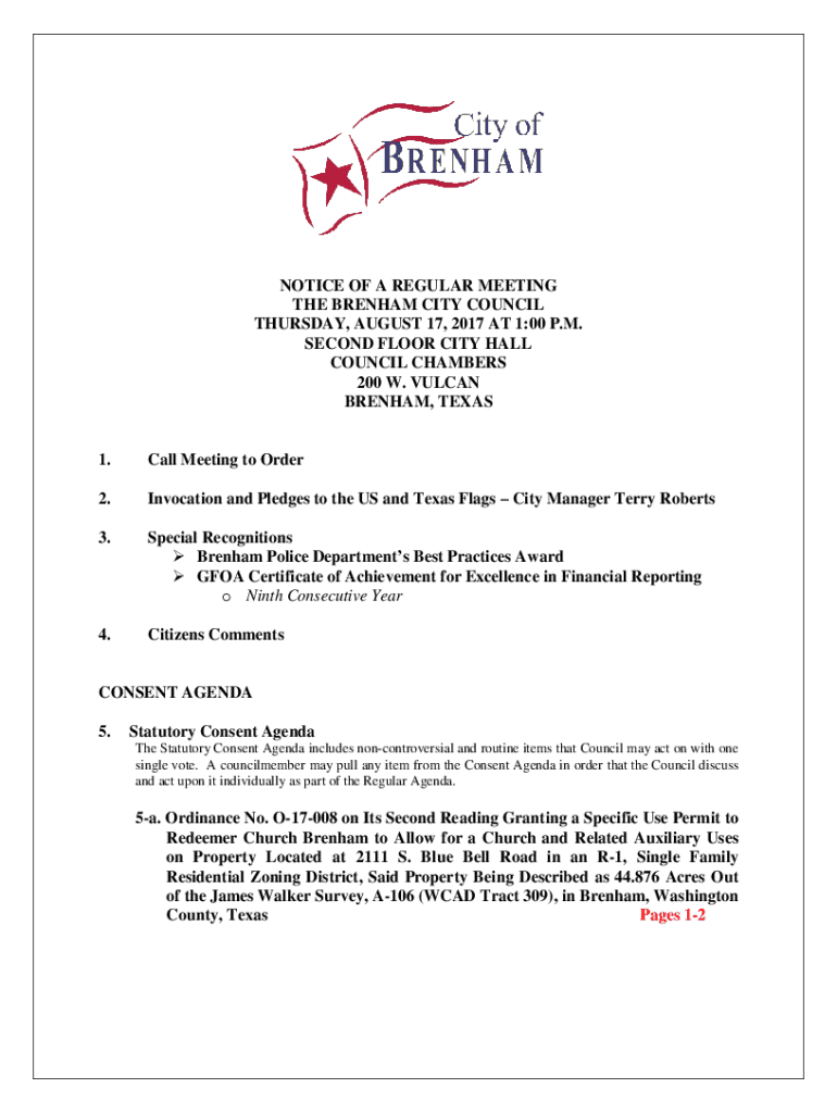 Fillable Online Brenham Police Departments Best Practices Award Fax