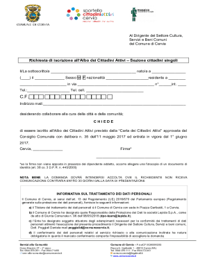 Domanda d'iscrizione al Registro dei Cittadini Attivi del ...