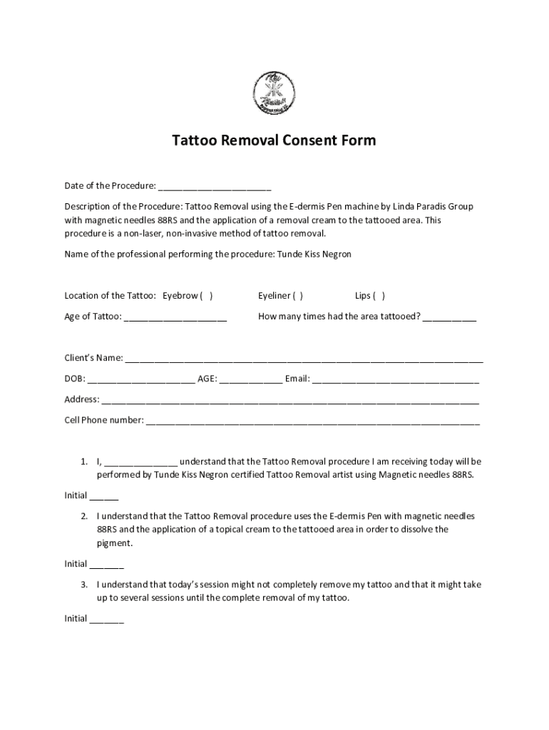 Fillable Online NonInvasive Tattoo Removal Consent Form Fax