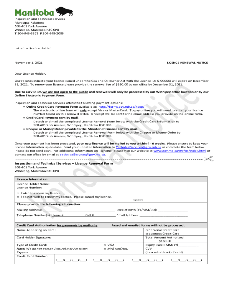 Fillable Online Inspection and Technical Services Licence Renewal Form