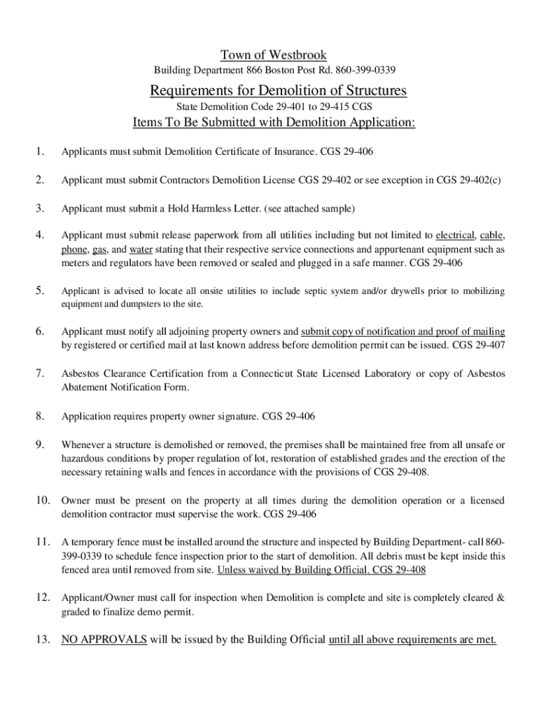 Fillable Online Requirements for Demolition of Structures Fax Email