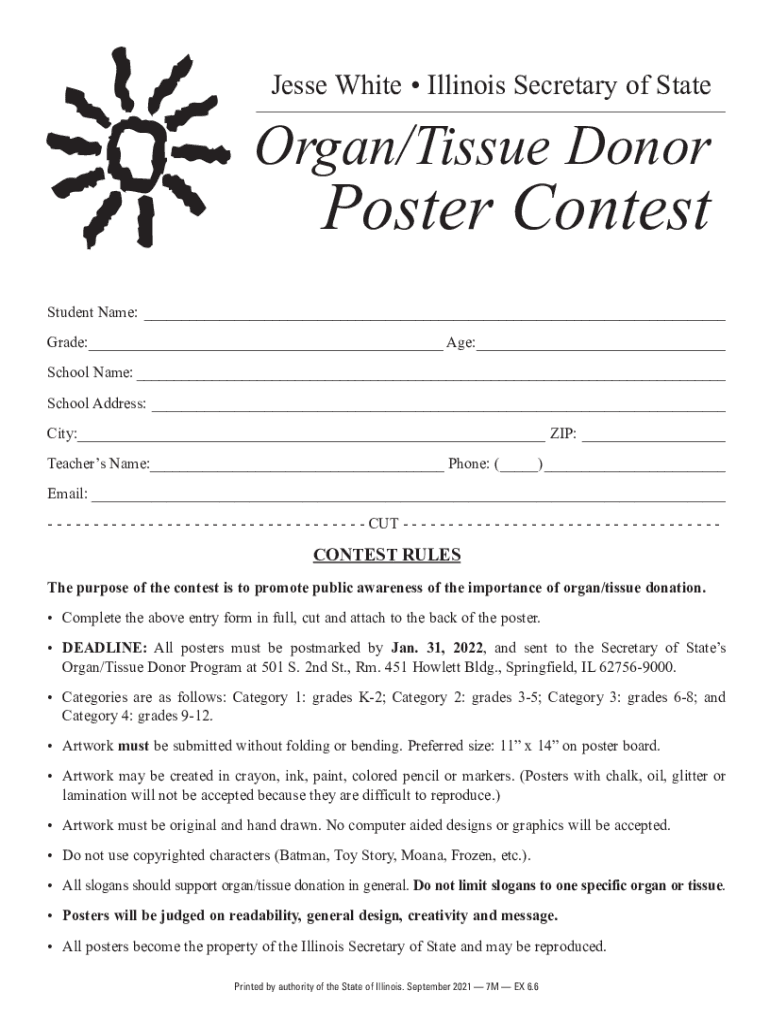 Fillable Online Illinois Organ Donor Student Poster Contest Entry Form ...