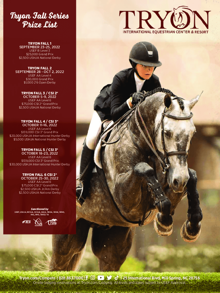 Fillable Online Tryon Fall Series Prize List Fax Email