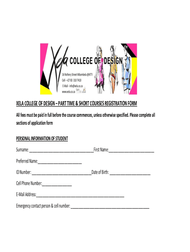 Fillable Online PART TIME & SHORT COURSES REGISTRATION FORM Fax Email