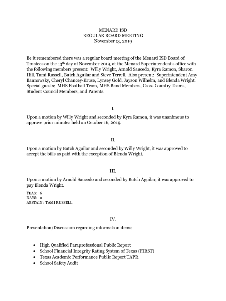 Fillable Online Menard Independent School District ANNUAL