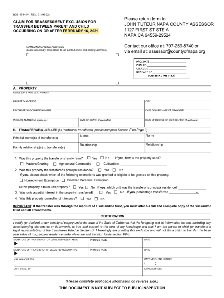 Fillable Online 2023 Claim for Reassessment Exclusion for Transfer Between Parent and Child Fax