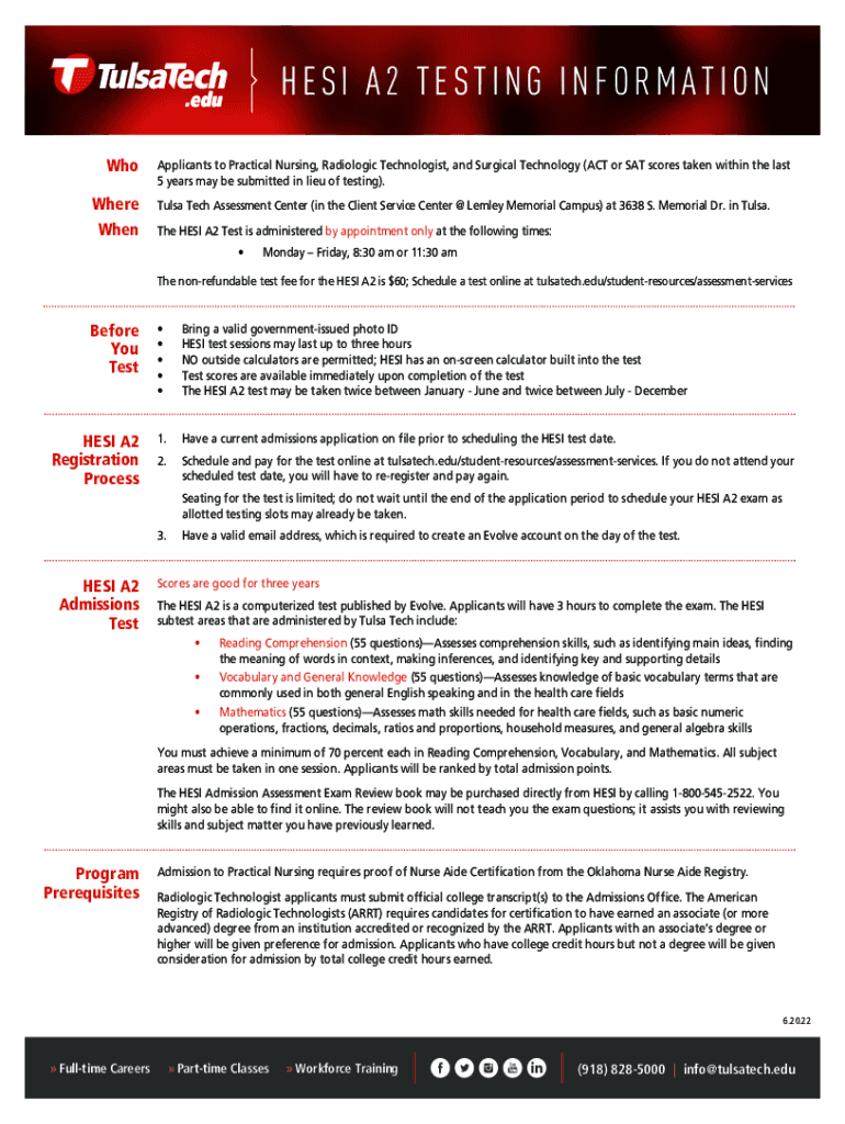 Fillable Online HESI Testing Information Flyer & Checklist Fax Email