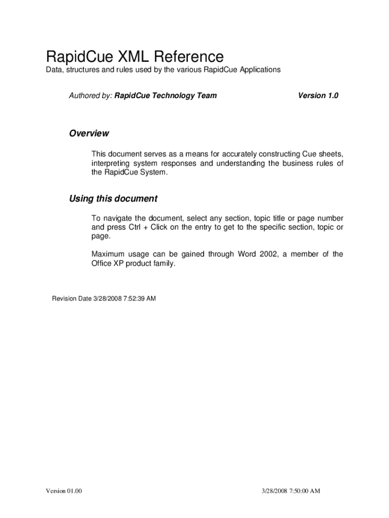 Fillable Online RapidCue XML Reference PDF Free Download Fax Email