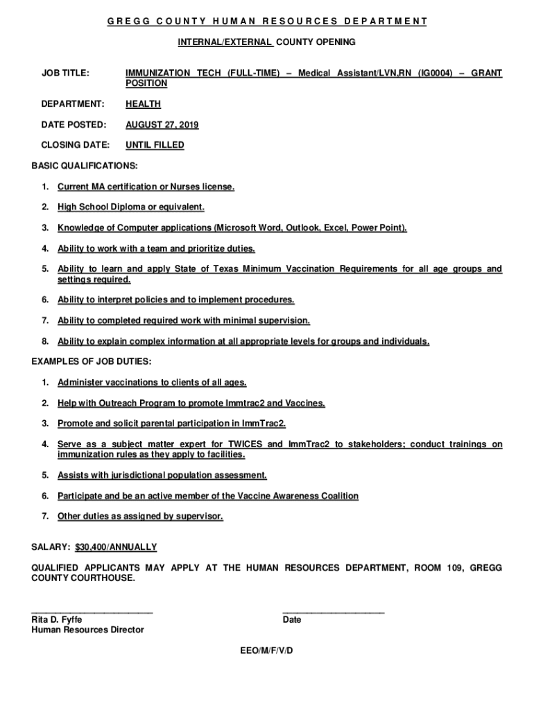 Fillable Online gregg county human resources department Fax Email Print