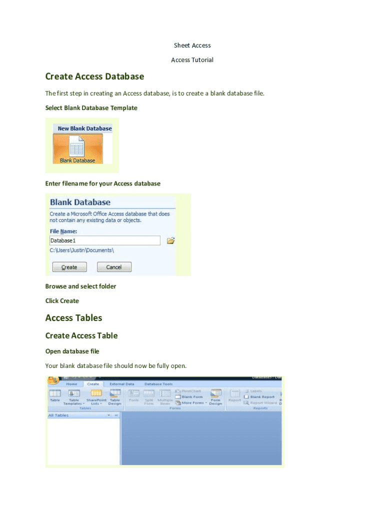 Fillable online how to create a blank database in ms access office