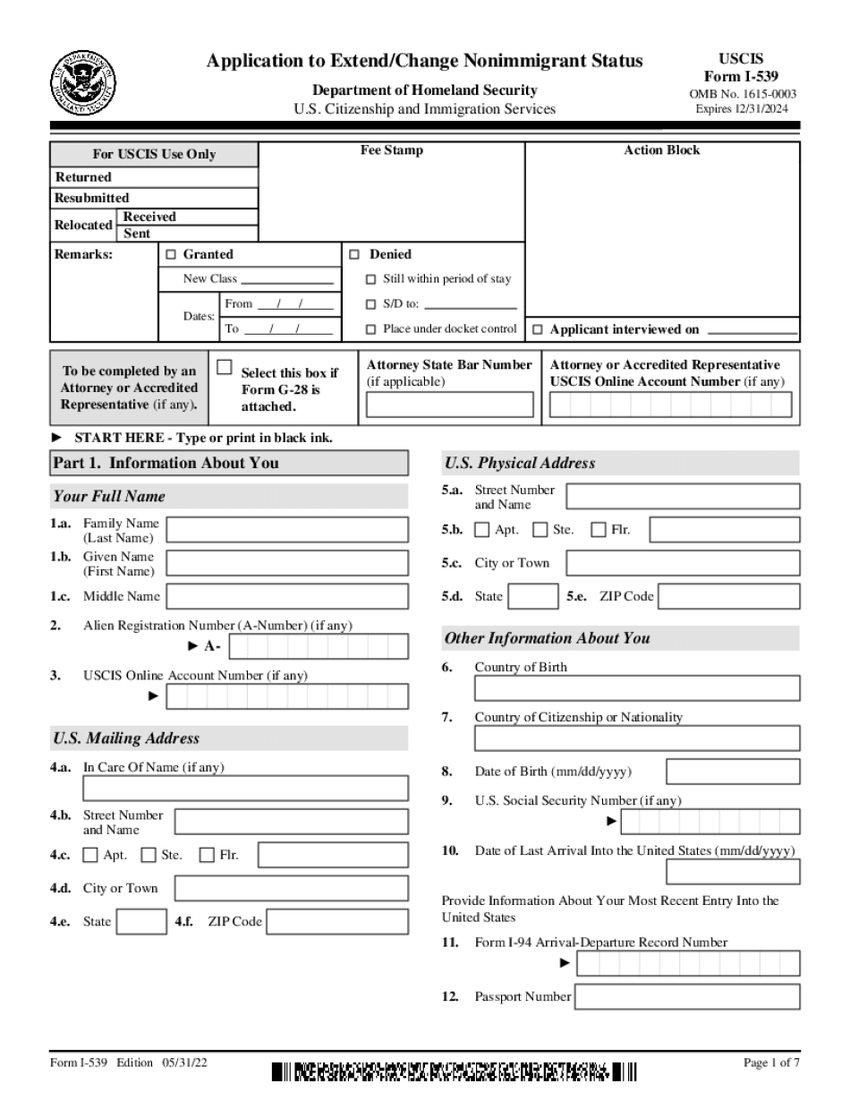 Instructions For Form I-539, Application To Extend/change