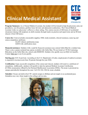 Fillable Online Clinical Medical Assistant Certificate - CMA Program ...