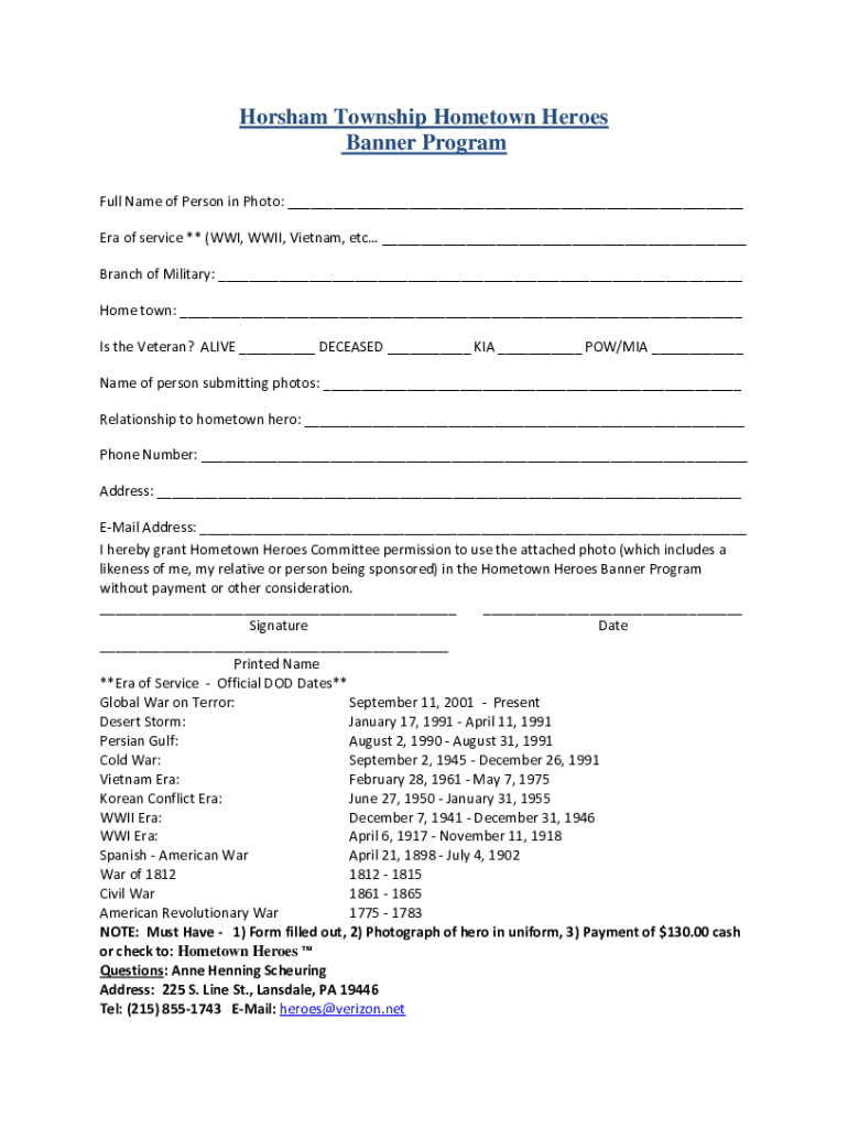 Horsham Township Hometown Heroes Banner Program Preview on Page 1