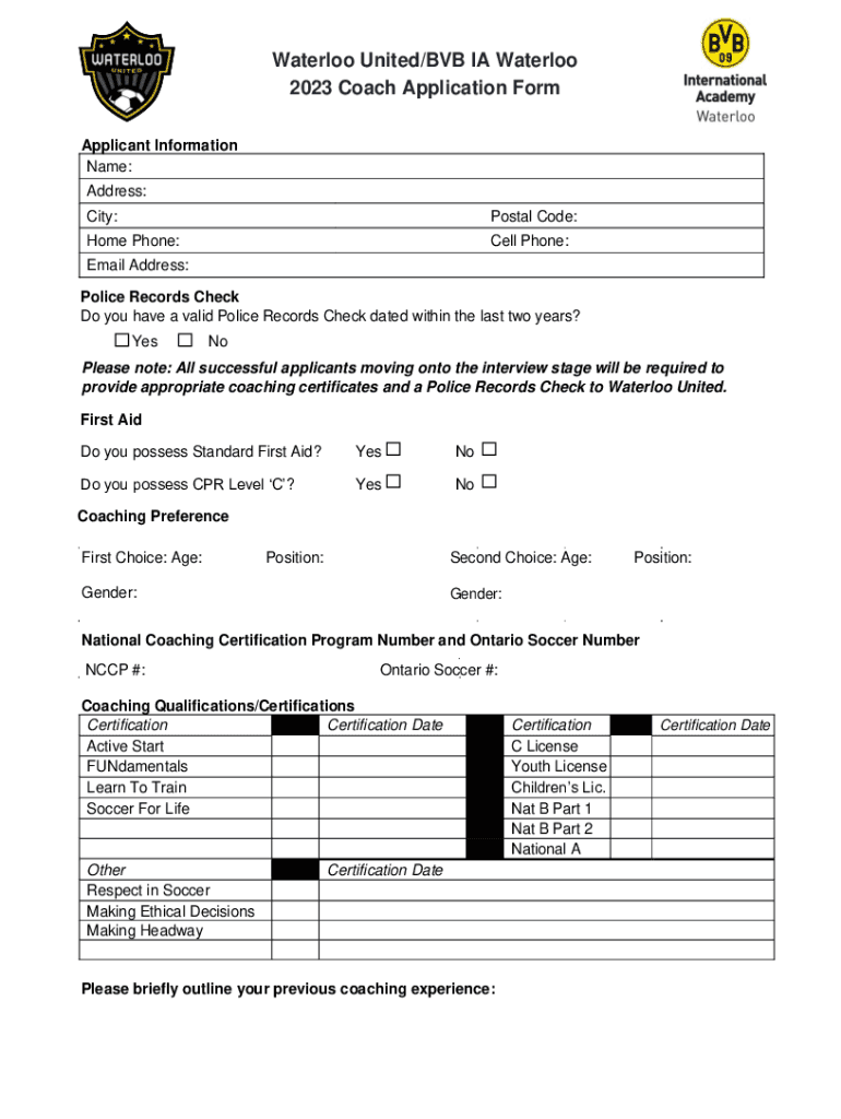 Fillable Online Waterloo United BVB IA Waterloo 2023 Coach Application Form Fax Email Print fillable-online-waterloo-united-bvb-ia-waterloo-2023-coach-application-form-fax-email-print