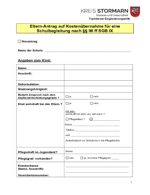  Ausfüllbar Online Eltern-Antrag auf Kostenbernahme fr eine Fax Illustration 
