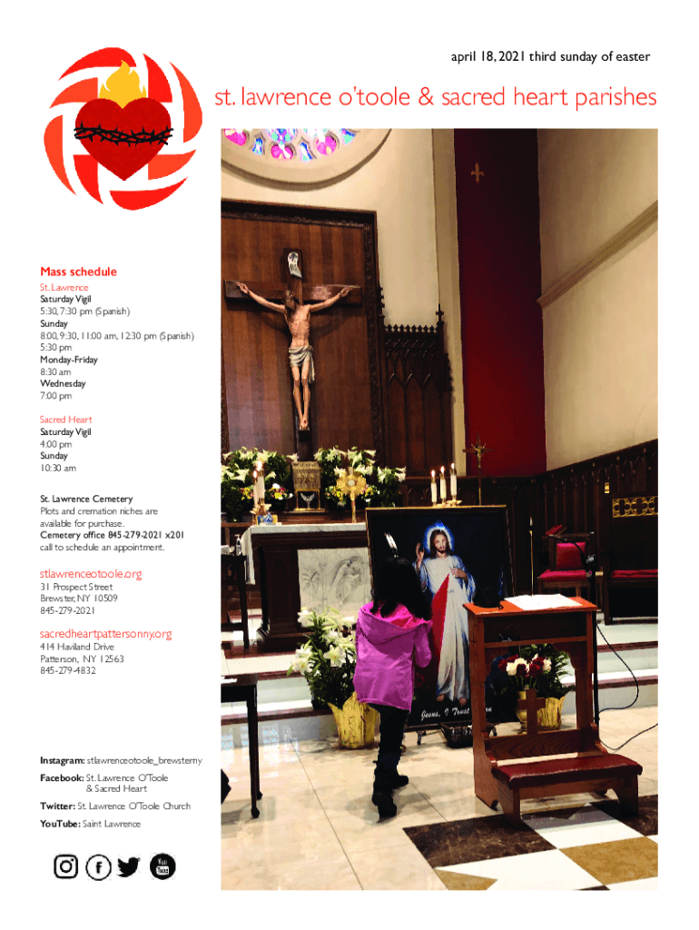 Fillable Online Parish Staff Mass Schedule St. Lawrence O'Toole