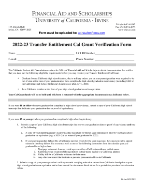 Fillable Online ofas uci 2022-23 Transfer Entitlement Cal Grant ...