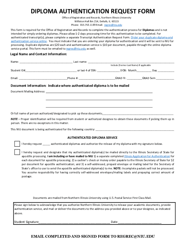 Fillable Online TRANSCRIPT AUTHENTICATION REQUEST FORM Fax Email Print 